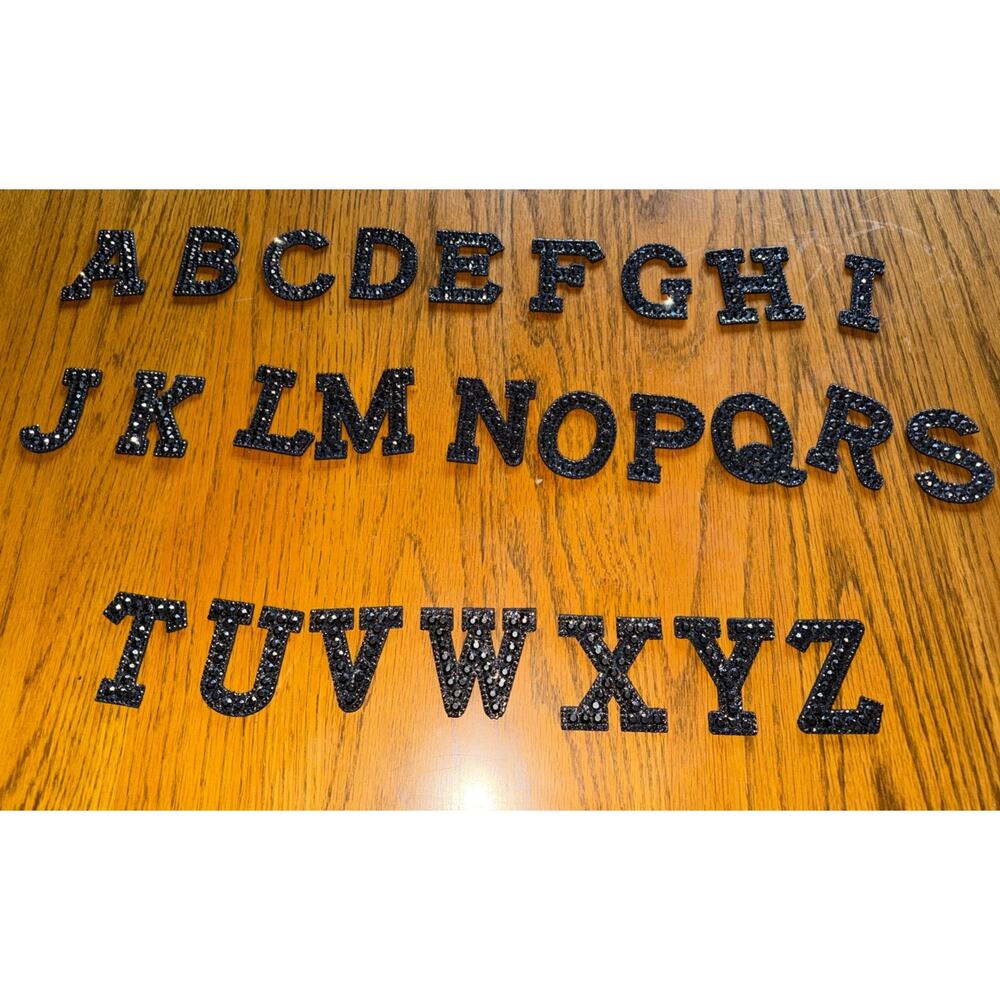Iron on Patch Decorative A To Z Black Glitter Alphabet Applique Rhinestone 26 Pc